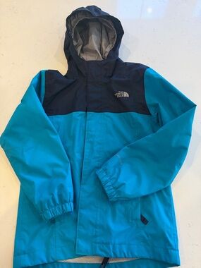 The North Face Kids' Teal and Navy Hooded Rain Jacket- kids XS